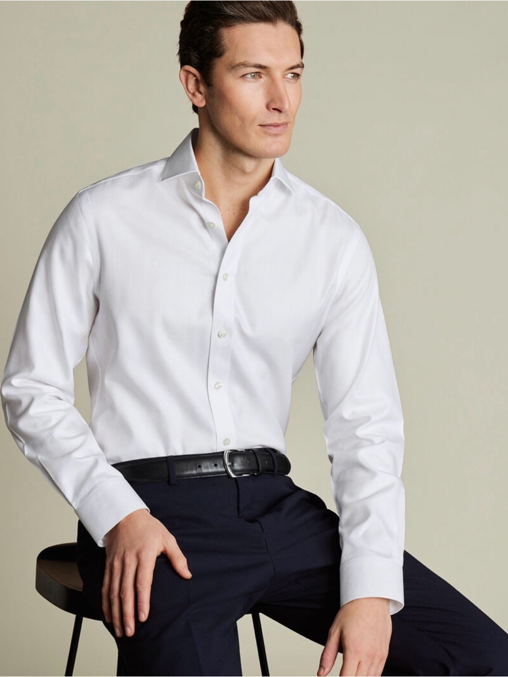 Men’s Herringbone White Dress Shirt